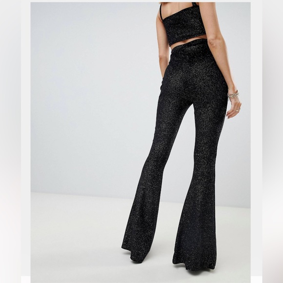 FASHIONKILLA Square Neck Crop Top & Flare Pant Two Piece in Black w/ Glitter - Picture 3 of 16